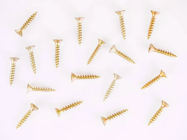 Gold Self Tapping Screws Separate Each Other White Background — Fotografia de Stock