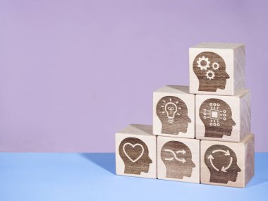Soft power concept as DIGITAL, THINKING and MANAGEMENT symbols on wooden cubes