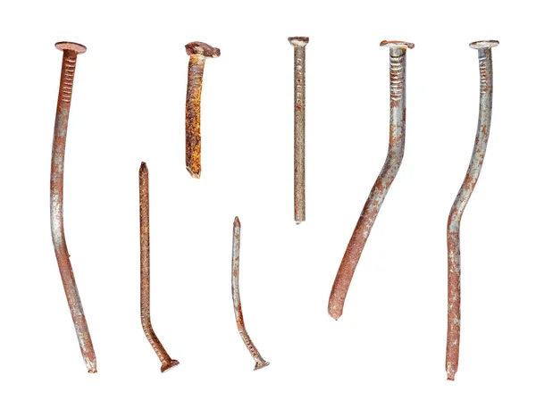 Eski Çarpık Tırnaklar Aşınmış Kullanılmış Oksitlenmiş Beyaz Arka Planda Izole — Stok fotoğraf