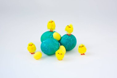 Mutlu Paskalya yumurtaları ve yavru kuşlar
