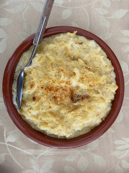 Bacalao Salado Horno Con Crema Plato Estilo Portugués — Foto de Stock