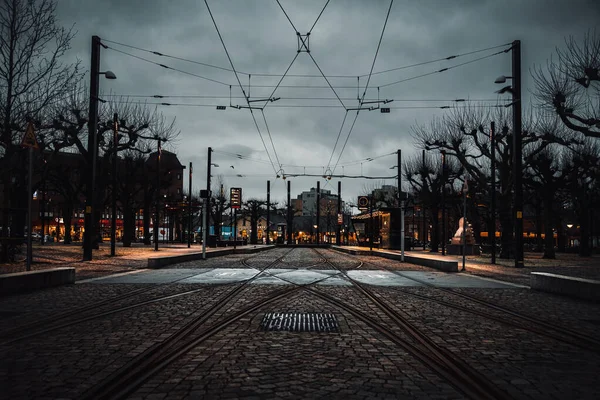 Januar 2022 Lund Schweden Leere Straßenbahnhaltestelle Der Innenstadt Hochwertiges Foto — Stockfoto