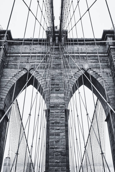 September 2018, New York. Brooklyn Bridge black and white. High quality photo