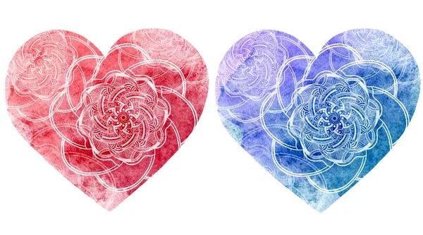 Set von abstrakten Mandala Grafik Design dekorative Elemente isoliert auf Aquarell Hintergrund für abstrakte Konzepte, Mandala Herzform für valentine Konzepte — Stockfoto