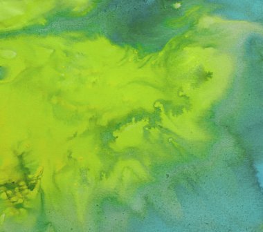 Sarı ve yeşil boya soyut sanat arkaplan dokusu kağıt üzerine suluboya posterlerin, kartların, davetiyelerin, duvar kağıtlarının modern tasarımı