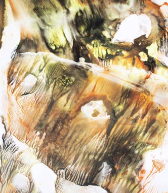 Sarı ve siyah boya soyut sanat arkaplan dokusu kağıt üzerine suluboya posterlerin, kartların, davetiyelerin, duvar kağıtlarının modern tasarımı.