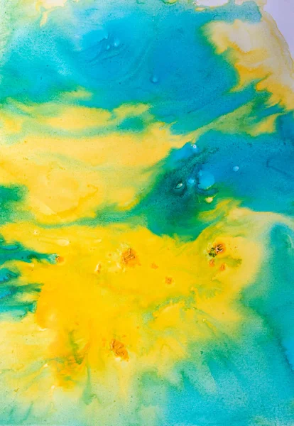 Żółto Niebieska Farba Streszczenie Sztuki Tło Tekstura Akwarela Papierze Nowoczesny — Zdjęcie stockowe