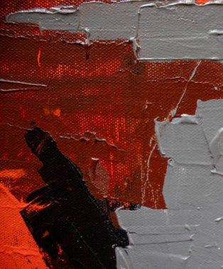 El çizimi yağlı boya. Soyut sanat geçmişi. Tuval üzerine yağlı boya boya. Renk dokusu. Sanat eserinin bir parçası. Boya lekeleri. Fırça darbeleri.