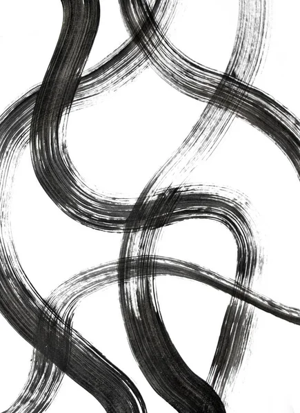 Black Ink Brush Strokes Grunge Hand Drawn Paint Brush Curved — Stockfoto