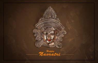 Maa Durga Face Happy Navratri, Durga Pooja, Maa Durga Face in Metal Subh Navratri background