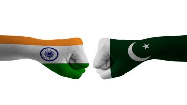 INDIA vs PAKISTAN Man elleri Hint vs PAKISTAN bayrağı ile desenli