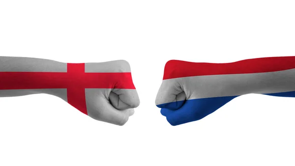 Inglaterra Holanda Partido Cricket Bandera Mano —  Fotos de Stock