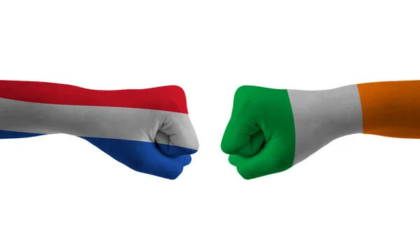 Nederland Ierland Hand Vlag Man Handen — Stockfoto