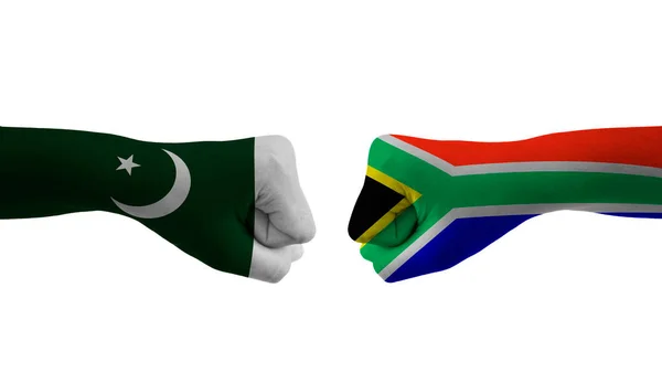 Pakistan Sudáfrica Partido Cricket Bandera Mano —  Fotos de Stock