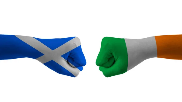 Schotland Ierland Hand Vlag Man Handen Patroon Met Vlag Van — Stockfoto
