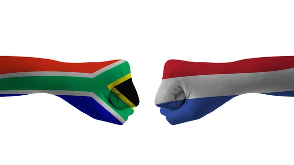 South Africa Netherlands Hand Flag Cricket Match — Stock Photo, Image