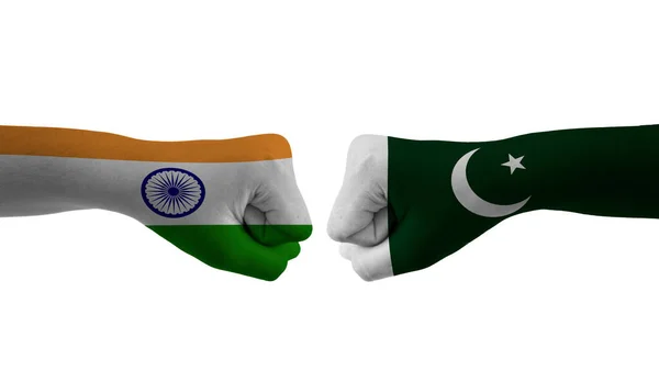 Індія Проти Pakistan Людина Візерунком India Проти Pakistan Прапора — стокове фото