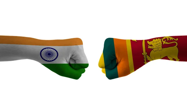 印地安人对斯里兰卡人的手旗子与印加人对斯里兰卡人的手 — 图库照片