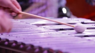 Ksilofon çalan bir müzisyenin elleri..