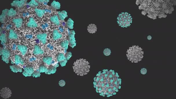 概念14 V1コロナウイルス Covid の3Dアニメーション Sars Cov 2として知られている 電子顕微鏡で顕微鏡的かつ詳細に見られます — ストック動画