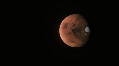 3D 'nin 34-P1 görünümü atmosferli ve yıldızlı gerçekçi gezegen Mars' ı gösteriyor.