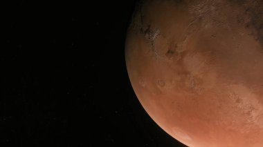 3D 'nin 73-P1 görünümü gerçekçi gezegen Mars yüzeyini atmosfer ve yıldızlarla donatır.