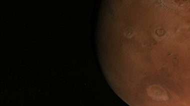 3D 'nin 74-P1 görünümü gerçekçi gezegen Mars yüzeyini atmosfer ve yıldızlarla donatır.