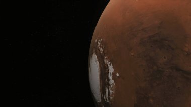 3D 'nin 75-P1 görünümü gerçekçi gezegen Mars yüzeyini atmosfer ve yıldızlarla donatır.