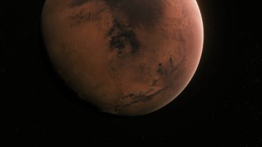 3D 'nin 112-P1 görünümü gerçekçi gezegen Mars' ın yüzeyini atmosfer ve yıldızlarla donatır.