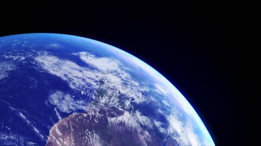 Uzaydan, atmosferik Bulutlarla Gerçekçi Gezegen Dünya 'nın 13-P1 Güzel Manzarası. Yüksek detaylı 3B görüntüleme.