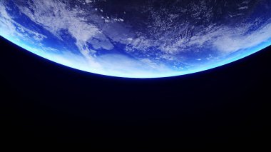 Uzaydan, atmosferik Bulutlarla Gerçekçi Gezegen Dünya 'nın 19-P1 Güzel Manzarası. Yüksek detaylı 3B görüntüleme.