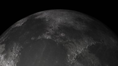 Göktaşı kraterleriyle uzaydan gelen 20-P1 Gerçekçi Ay Sahnesi. Yüksek detaylı 3B görüntüleme.