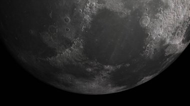 Uzay 'dan Gerçekçi Ay' ın 21-P1 Manzarası ve Göktaşı Çarpması Kraterleri. Yüksek detaylı 3B görüntüleme.