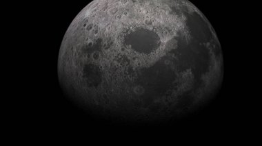 Uzaydan 27-P1 Gerçekçi Ay Sahnesi ve Asteroid Çarpması Kraterleri. Yüksek detaylı 3B görüntüleme.