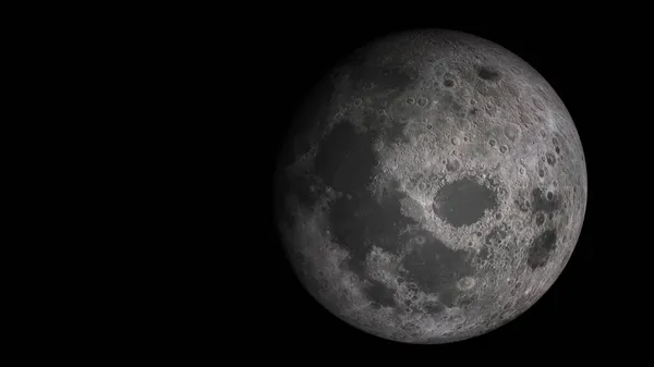概念2 P1用小行星撞击裂缝从太空看到现实月球的场景 高细节3D渲染 — 图库照片