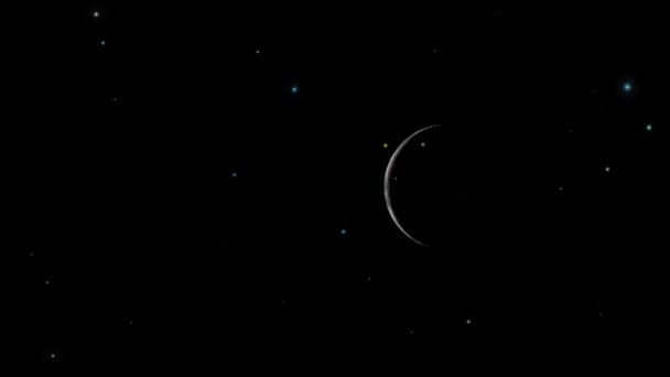 現実的で自然な月と星の効果のアニメーションで宇宙から見た星空の夜のコンセプトV2のヘイジームーンフェーズ — ストック動画