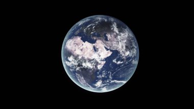 Uzaydan, atmosferik Bulutlarla Gerçekçi Dünya Gezegeni 'nin Güzel Manzarası. Yüksek detaylı 3B görüntüleme.