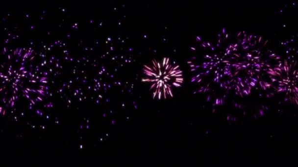 コンセプト4 F1ランダムパターン爆発火花アニメーションと色の変化と夜空の現実的な花火の眺め — ストック動画