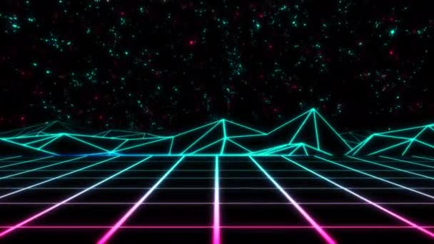 Koncepcja Nieskończona Abstrakcyjna Neonowa Pętla Retrowave Animowane Tło Ruchomą Podłogą — Wideo stockowe