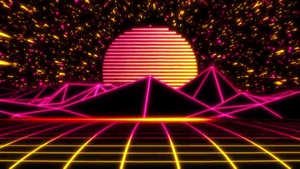 Koncepcja Nieskończony Abstrakcyjny Neon Retrowave Pętli Animowane Tło Ruchomą Podłogą — Wideo stockowe