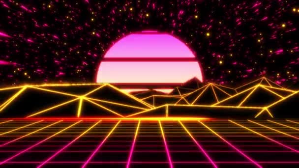 Koncepcja Nieskończony Abstrakcyjny Neon Retrowave Pętli Animowane Tło Ruchomą Podłogą — Wideo stockowe