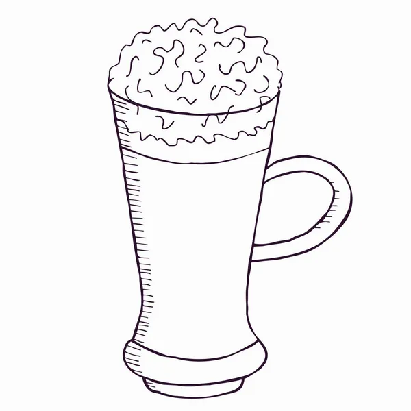 Coctel de ponche de huevo con café y leche. Línea de arte — Vector de stock
