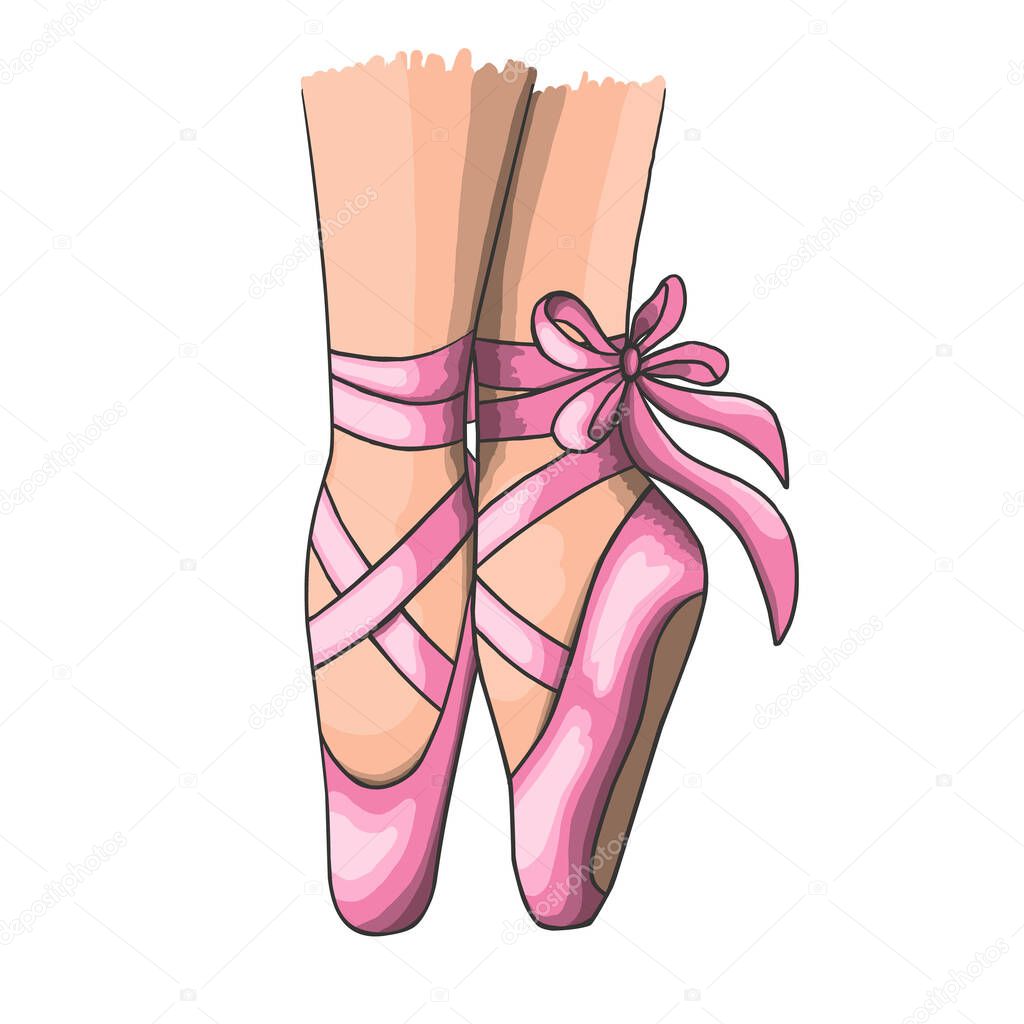 Ballerina is legs in pointe shoes. Vector