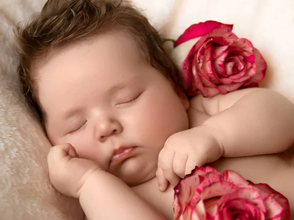 Alvó újszülött. Egészséges gyermek, a kórház és a boldog anyaság fogalma. Csecsemő. Egészséges és orvosi koncepció. Boldog terhességet és szülést. Gyerekes téma. Gyermek- és csecsemőáruk — Stock Fotó