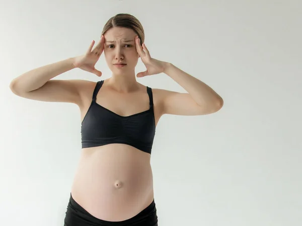 Gravid Kvinna Med Huvudvärk Och Smärta Ung Gravid Kvinna Med — Stockfoto