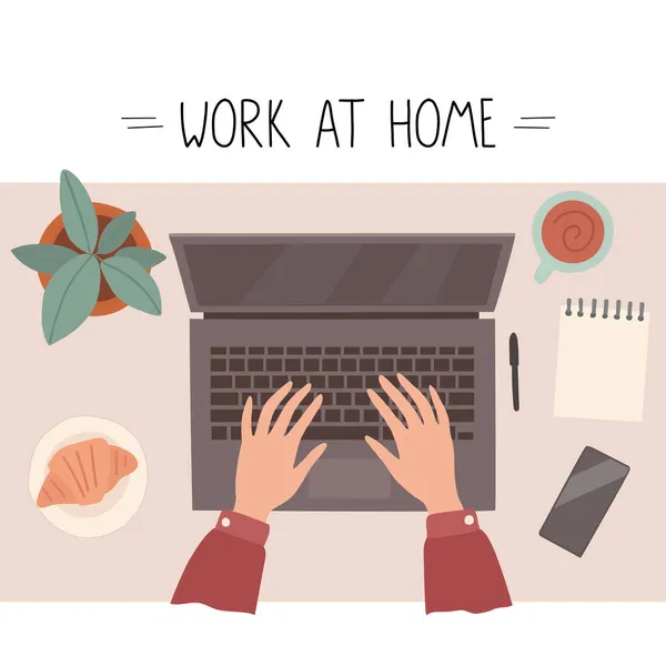 Lugar de trabajo en casa, vista superior. — Vector de stock