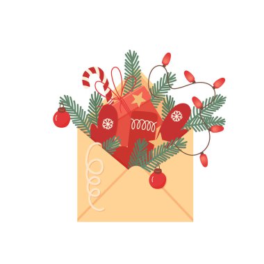 Köknar dalları ve ışıkları olan neşeli bir zarf.. 