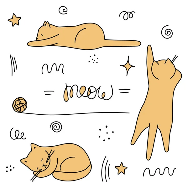 Lindo conjunto con gatos durmiendo. — Archivo Imágenes Vectoriales
