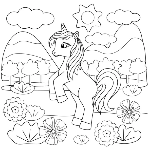 Kids coloring page with cute unicorn — Stock Vector