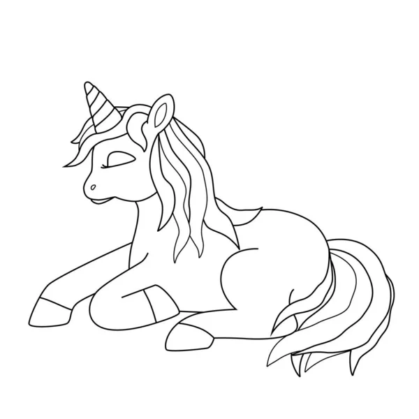 Contour noir d'une belle licorne de dessin animé. — Image vectorielle